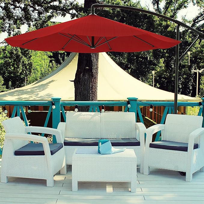 10 Ft Offset Cantilever Patio Umbrella - Fade-Resistant Shade Umbrella Outdoor Patio Canopy with Cross Base for Garden, Lawn, Deck, Yard or Pool by Pure Garden (Red)