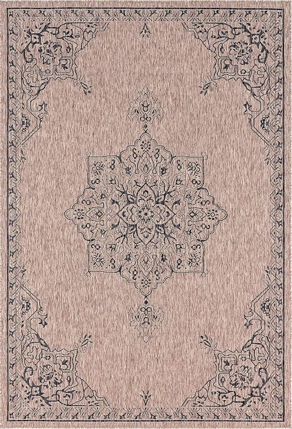 Unique Loom Outdoor Traditional Collection Area Rug - Antique (6' 1" x 9' Rectangle, Beige/ Black)