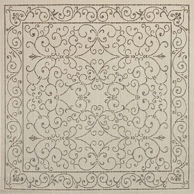JONATHAN Y Vintage Filigree Indoor Outdoor Square Area Rug 6X6 Beige/Brown, Charleston Textured Weave for Backyard, Patio, Porch, Easy-Cleaning, High Traffic, Pet-Friendly, Non-Shedding (SMB106A-6SQ)