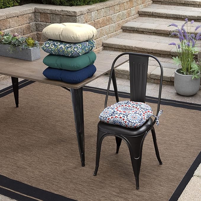 Arden Outdoor Tufted Bistro Seat Cushion, Set of 4, 14.5 in x 15 in, Rain-Proof, Fade Resistant Clark Blue