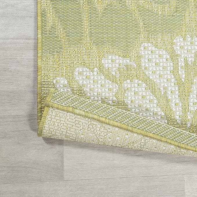 JONATHAN Y Floral Textured Weave Indoor Outdoor Area Rug 4X6 Green/Cream, Zinnia Modern for Backyard, Patio, Porch, Easy-Cleaning, High Traffic, Pet-Friendly, Non-Shedding (SMB110H-4)