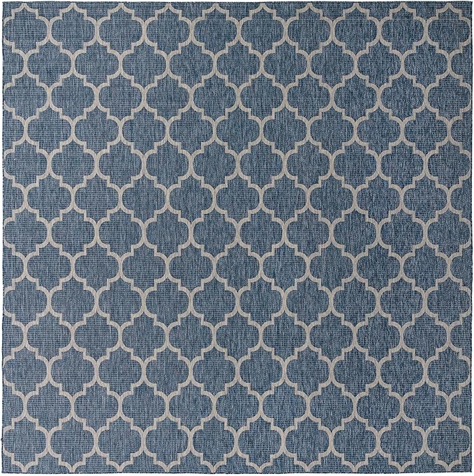Unique Loom Outdoor Trellis Collection Area Rug - Trellis (Square 13' 0" x 13' 0", Navy Blue/ Ivory)