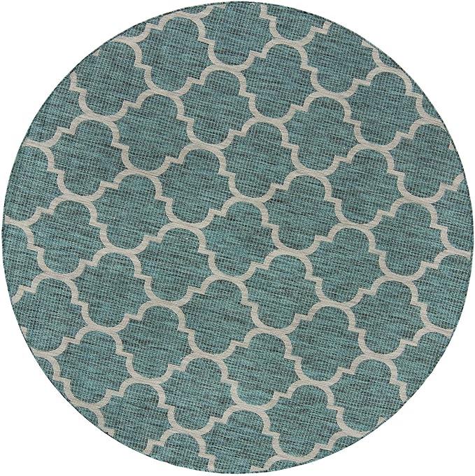 Unique Loom Outdoor Trellis Collection Area Rug (8' Round, Teal/ Gray)