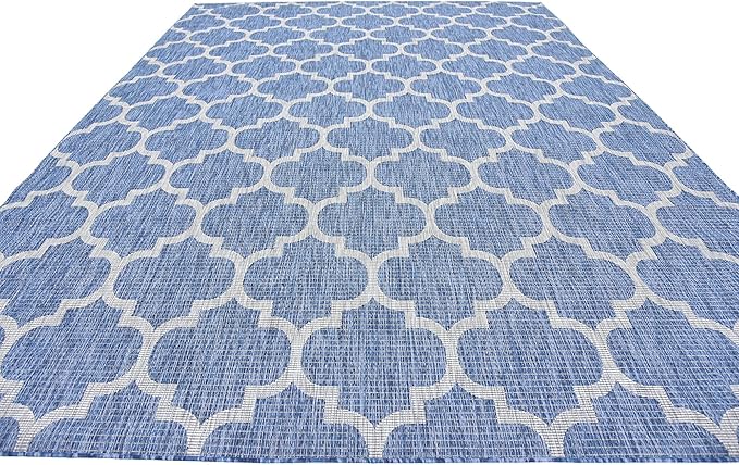 Unique Loom Outdoor Trellis Collection Area Rug (9' x 12' Rectangle, Navy Blue/ Ivory)