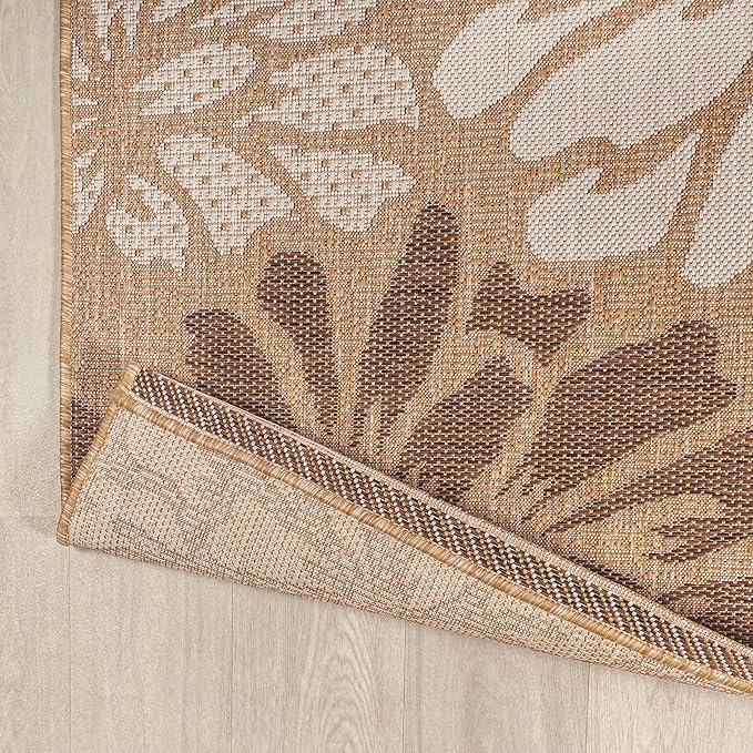 JONATHAN Y Floral Textured Weave Indoor Outdoor Area Rug 3X5 Brown/Cream, Zinnia Modern for Backyard, Patio, Porch, Easy-Cleaning, High Traffic, Pet-Friendly, Non-Shedding (SMB110I-3)