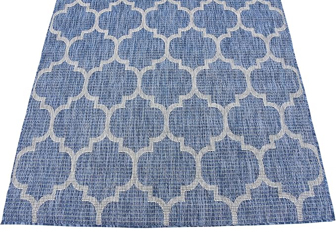 Unique Loom Outdoor Trellis Collection Area Rug (5' 3" x 8' Rectangle, Navy Blue/ Ivory)