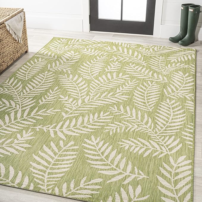 JONATHAN Y Palm Frond Indoor Outdoor Area Rug 4X6 Green/Cream, Nevis for Backyard, Patio, Porch, Easy-Cleaning, High Traffic, Pet-Friendly, Non-Shedding (SMB119D-4)