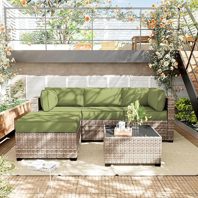 Patio Furniture Cushions, Replacement Outdoor Cushions for 4-Seat Patio Furniture, Waterproof Cushions for Outdoor Sectional Sofa Couch, Light Green