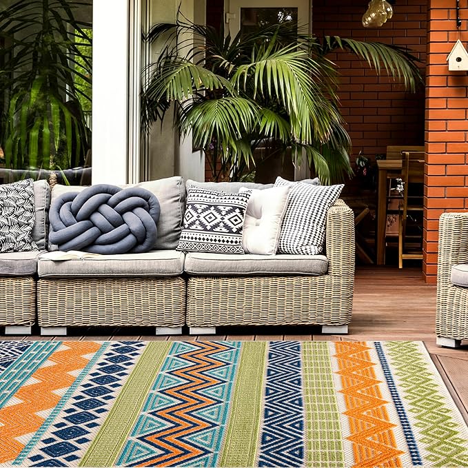 Rugshop Multi Marbella Boho Indoor/Outdoor Area Rug, Machine Washable for Backyard, Deck and Outdoor Lounge 12' x 15'