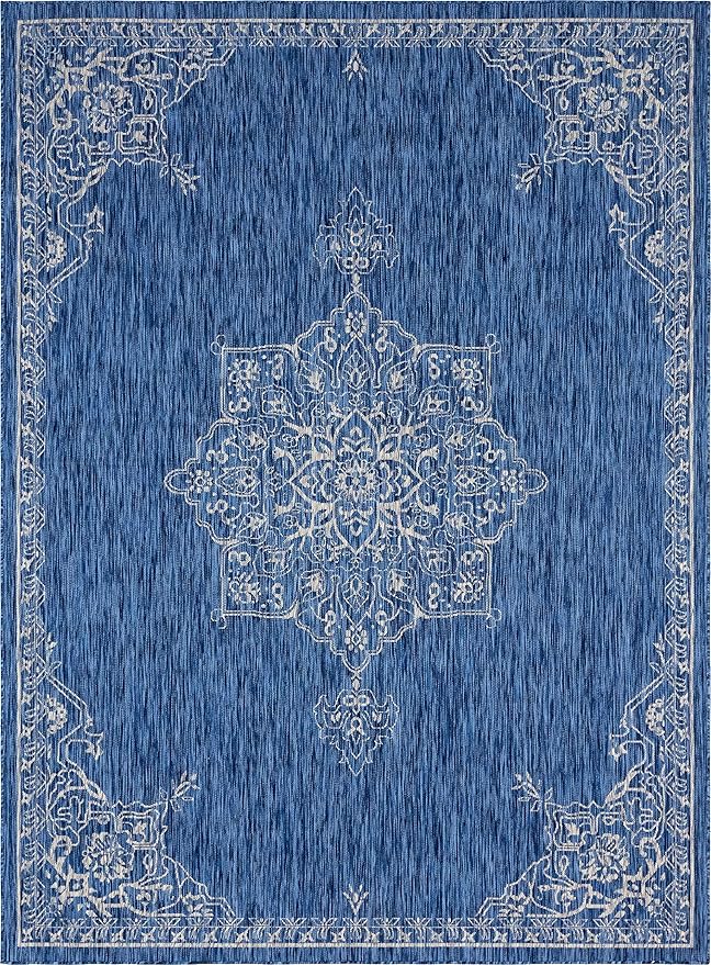 Unique Loom Outdoor Traditional Collection Area Rug - Antique (7' 1" x 10' Rectangle, Blue/ Gray)