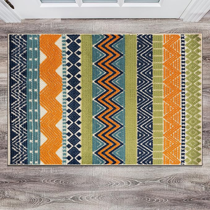 Rugshop Multi Marbella Boho Indoor/Outdoor Accent Rug, Machine Washable for Entryway, Kitchen and Mudroom 2' x 3'