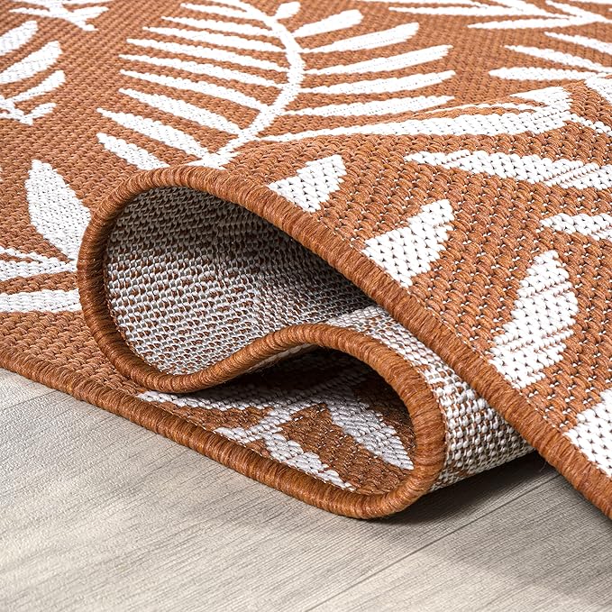 JONATHAN Y Palm Frond Indoor Outdoor Area Rug 3X5 Orange/Cream, Nevis for Backyard, Patio, Porch, Easy-Cleaning, High Traffic, Pet-Friendly, Non-Shedding (SMB119E-3)
