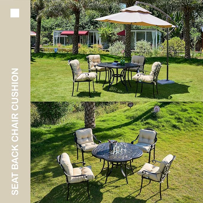Outdoor Indoor Seat/Back Chair Tufted Cushion,All-Weather Patio Chair Cushion with Ties,for Patio Furniture,Beige