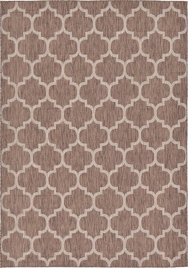 Unique Loom Outdoor Trellis Collection Area Rug (7' 1" x 10' Rectangle, Brown/ Ivory)