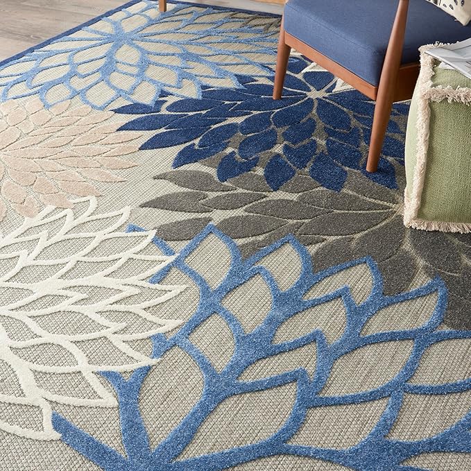 Nourison Home Aloha Indoor/Outdoor Blue/Multicolor 6' x 9' Area Rug, Easy Cleaning, Non Shedding, Bed Room, Living Room, Dining Room, Deck, Backyard, Patio (6x9)