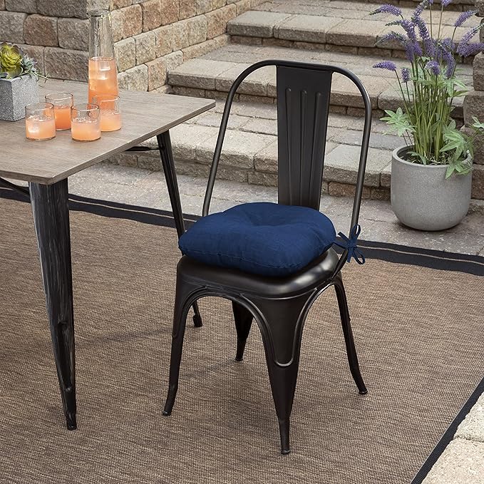 Arden Outdoor Tufted Bistro Seat Cushion, Set of 4, 14.5 in x 15 in, Rain-Proof, Fade Resistant Sapphire Blue Leala