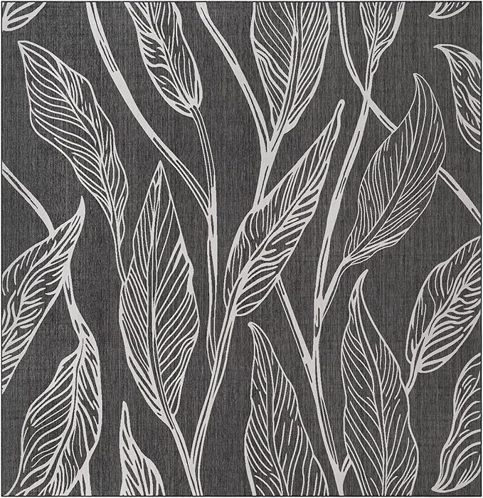 Unique Loom Outdoor Botanical Collection Area Rug - Leaf (13' Square, Ivory Charcoal)