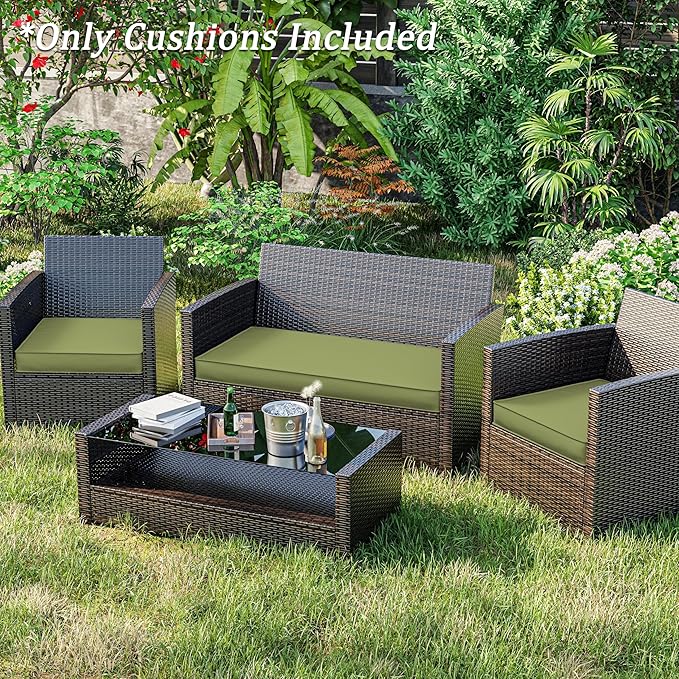 3 Pack Outdoor Replacement Cushions,36L x 18W x 3H,18L x 18W x 3H inch, High-Elastic Replacement Sponge for 4-Seater Water-Resistant Patio/Sofa with Removable Covers (Light Green)
