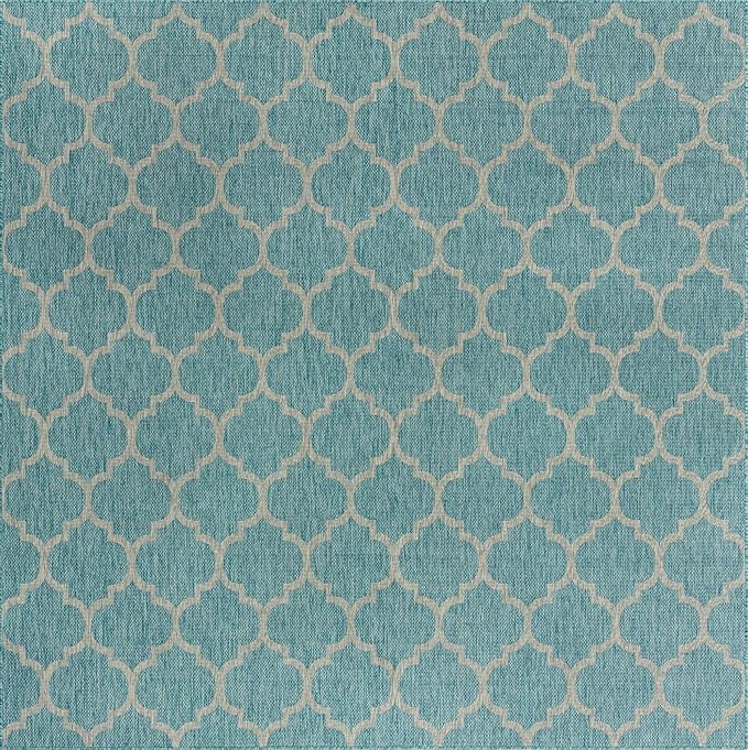 Unique Loom Outdoor Trellis Collection Area Rug - Trellis (Square 10' 8" x 10' 8", Aquamarine/ Gray)