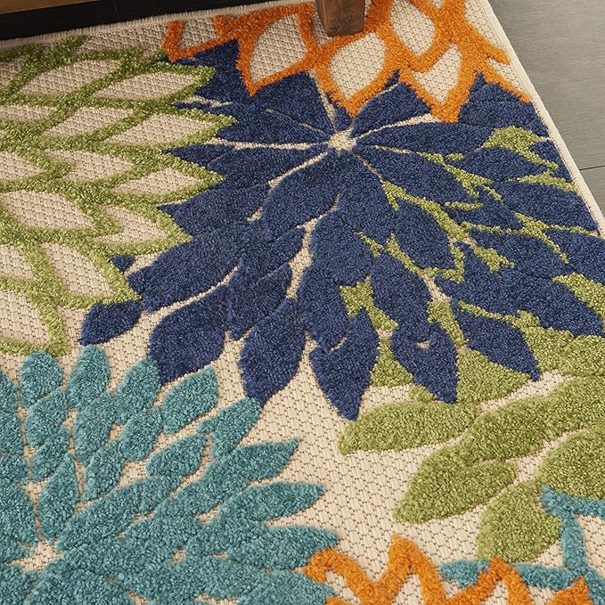 Nourison Home Aloha Indoor/Outdoor Multicolor 2'8" x 4' Area Rug, Tropical, Botanical, Easy Clean, Non Shedding, Bed Room, Living Room, Dining Room, Deck, Backyard, Patio (3x4)