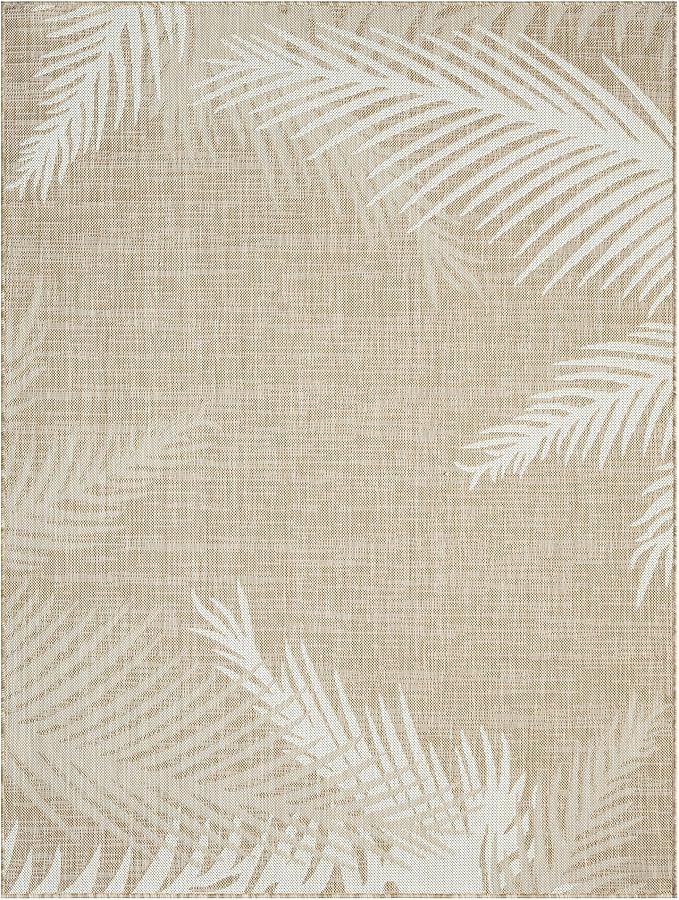 LR Home 5x7 Indoor/Outdoor Area Rug for Home Decor | Floral Carpet Suitable for Living Room, Bedroom, Playroom, Patio, Garden | Tropical Farmhouse Rug | Beige/Ivory