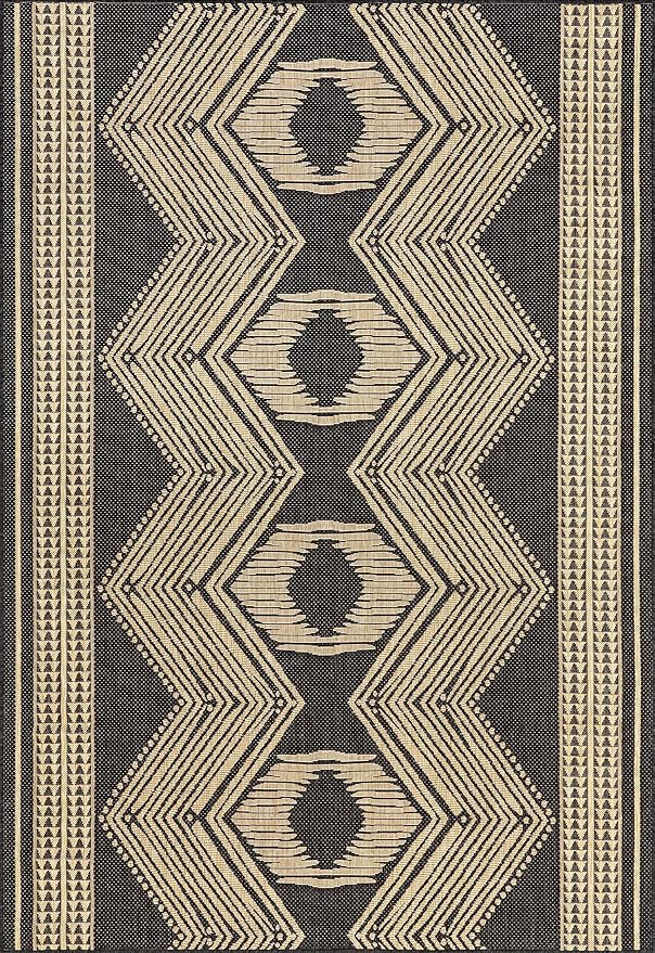 nuLOOM 5' x 8' Outdoor Tribal Geometric Area Rug, Stain Resistant, Weather Resistant, High Traffic, Patio, Balcony, Outside, Ranya Dark Grey