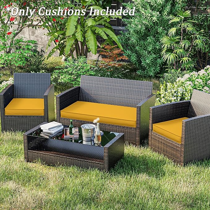 3 Pack Outdoor Replacement Cushions,36L x 18W x 3H,18L x 18W x 3H inch, High-Elastic Replacement Sponge for 4-Seater Water-Resistant Patio/Sofa with Removable Covers (Yellow)