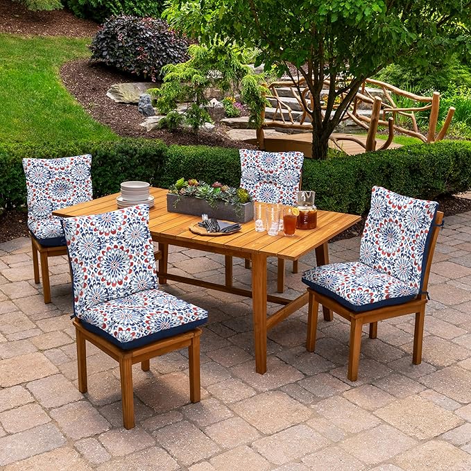 Arden Outdoor Plush Modern Tufted Blowfill Dining Chair Cushion, 21 x 40, Water Repellent, Fade Resistant, Tufted Cushion for Dining and Bistro Chairs, Clark Blue