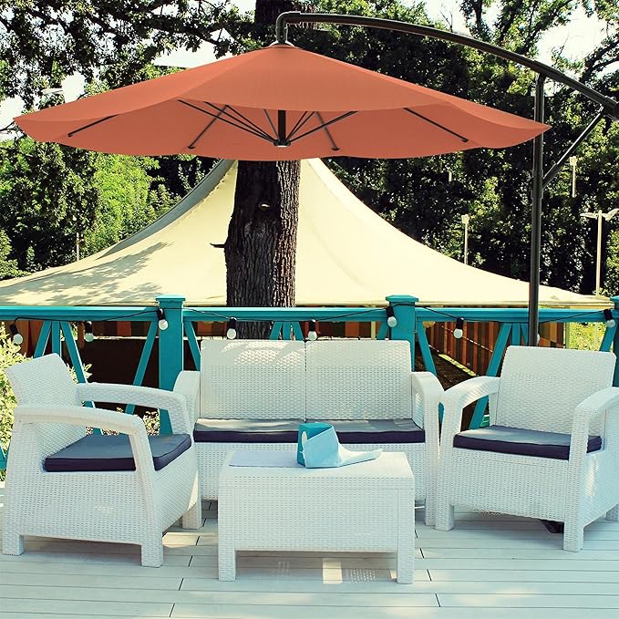 10 Ft Offset Cantilever Patio Umbrella - Fade-Resistant Shade Umbrella Outdoor Patio Canopy with Cross Base for Garden, Lawn, Deck, Yard or Pool by Pure Garden (Orange)
