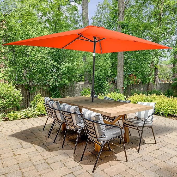 Rectangular Patio Umbrella - 10ft Easy Crank Sun Shade with Push Button Tilt for Outdoor Furniture, Deck, Yard, or Pool by Pure Garden