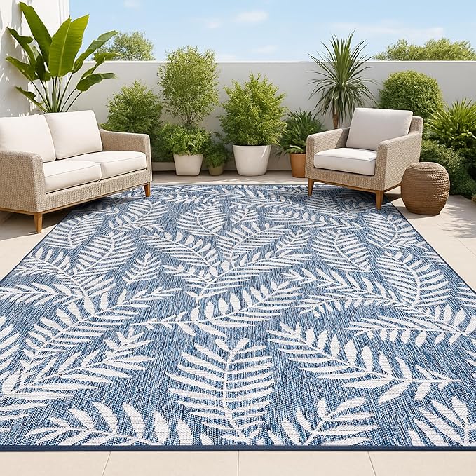 JONATHAN Y Palm Frond Indoor Outdoor Area Rug 6X9 Navy/Ivory, Nevis for Backyard, Patio, Porch, Easy-Cleaning, High Traffic, Pet-Friendly, Non-Shedding (SMB119B-6)