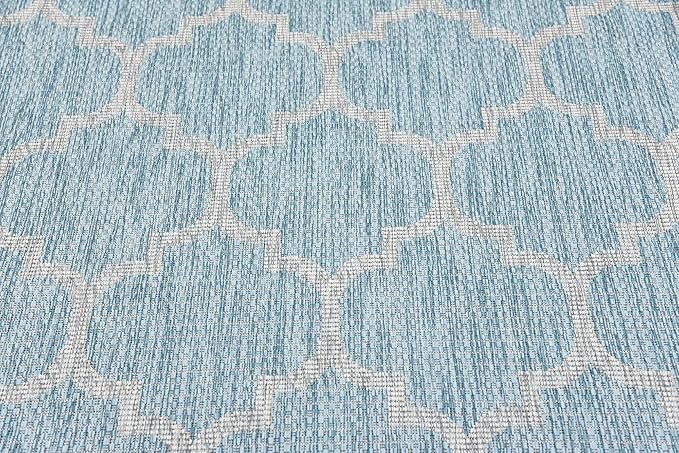 Unique Loom Outdoor Trellis Collection Area Rug (5' 1" x 8' Rectangle, Aquamarine/ Gray)