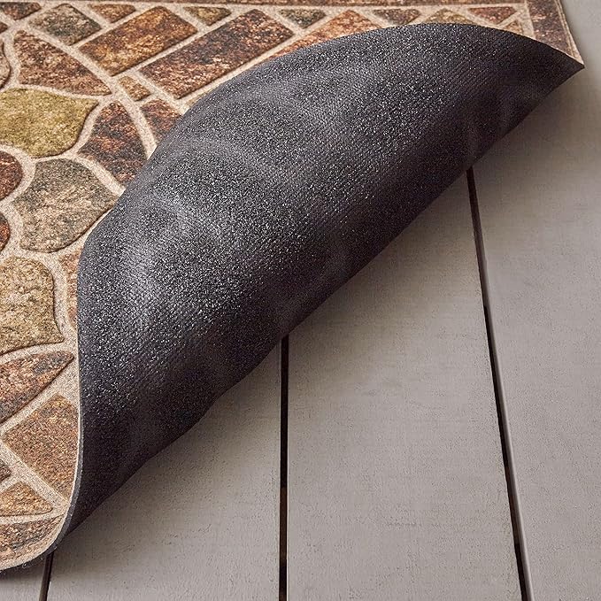 Mohawk Home Entryway Door Mat 2' x 4' All Weather Doormat Outdoor Non Slip Recycled Rubber, Ornamental Brick Brown