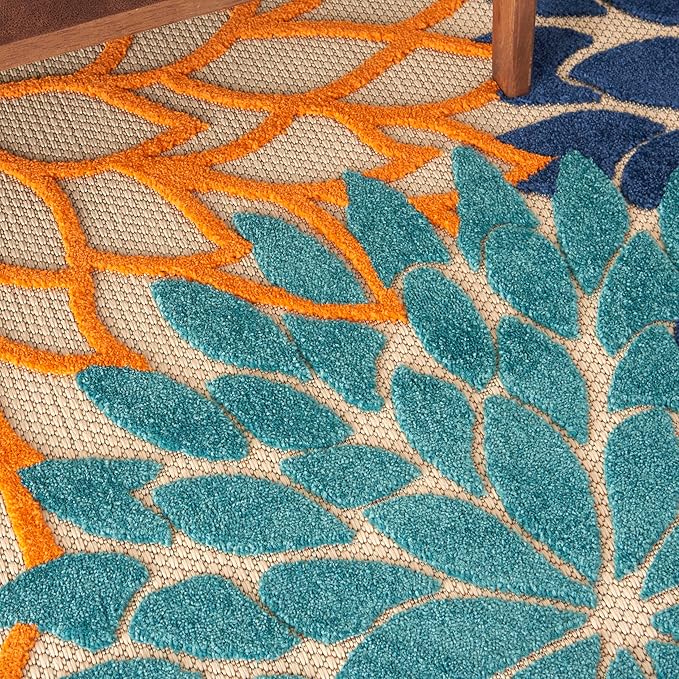 Nourison Home Aloha Indoor/Outdoor Multicolor 7' x 10' Area Rug, Easy Cleaning, Non Shedding, Bed Room, Living Room, Dining Room, Deck, Backyard, Patio (7x10)
