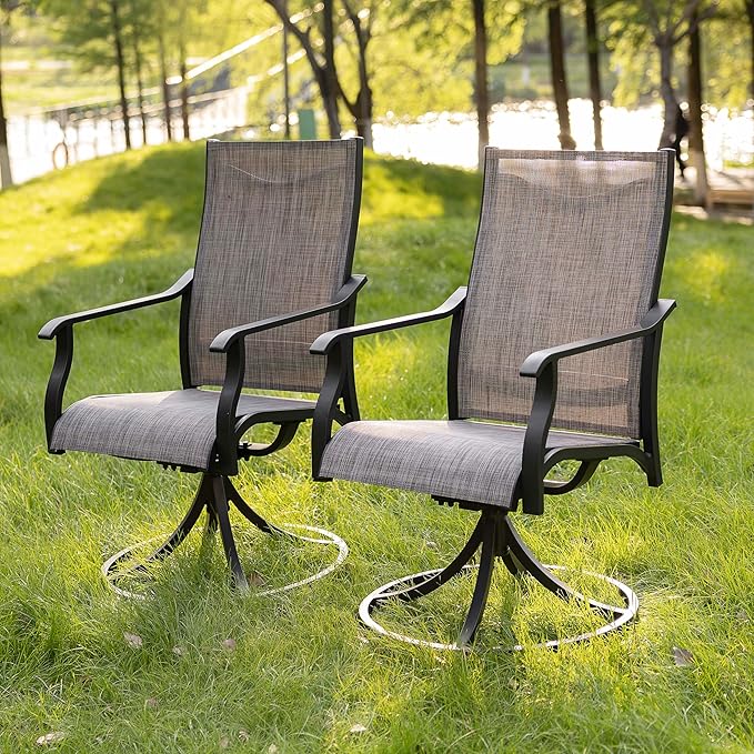 NUU GARDEN Patio Swivel Chair Set of 4, All-Weather Textilene Outdoor Dining Chairs with High Back, Outdoor Dining Chair Set for Lawn Porch Balcony Outside, Grayish Brown