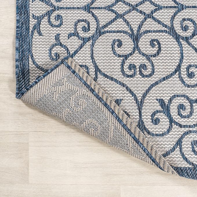 JONATHAN Y Vintage Filigree Indoor Outdoor Area Rug 4X6 Blue/Cream, Madrid Textured Weave for Backyard, Patio, Porch, Easy-Cleaning, High Traffic, Pet-Friendly, Non-Shedding (SMB107F-4)