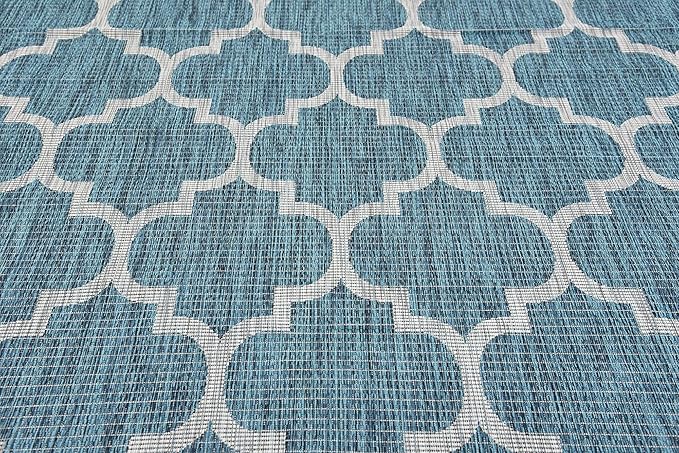 Unique Loom Outdoor Trellis Collection Area Rug (9' x 12' Rectangle, Teal/ Gray)