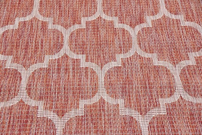 Unique Loom Outdoor Trellis Collection Area Rug (5' 3" x 8' Rectangle, Rust Red/ Ivory)