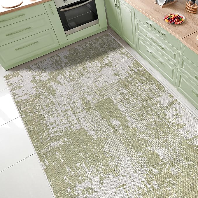 Keen Home Design Terrace Outdoor Throw Rug - 36"x60" Washable Indoor/Outdoor Rug for Patio, Kitchen, Balcony, Beach, Garden, Deck and Porch, Size: 3' x 5', Abstract Green