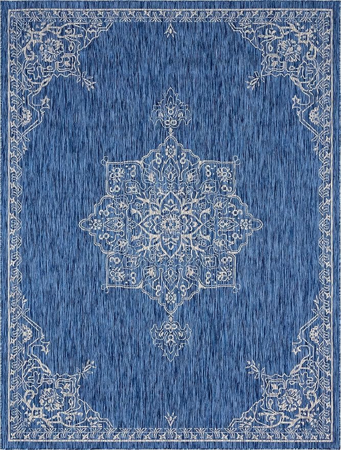 Unique Loom Outdoor Traditional Collection Area Rug - Antique (9' x 12' Rectangle, Blue/ Gray)