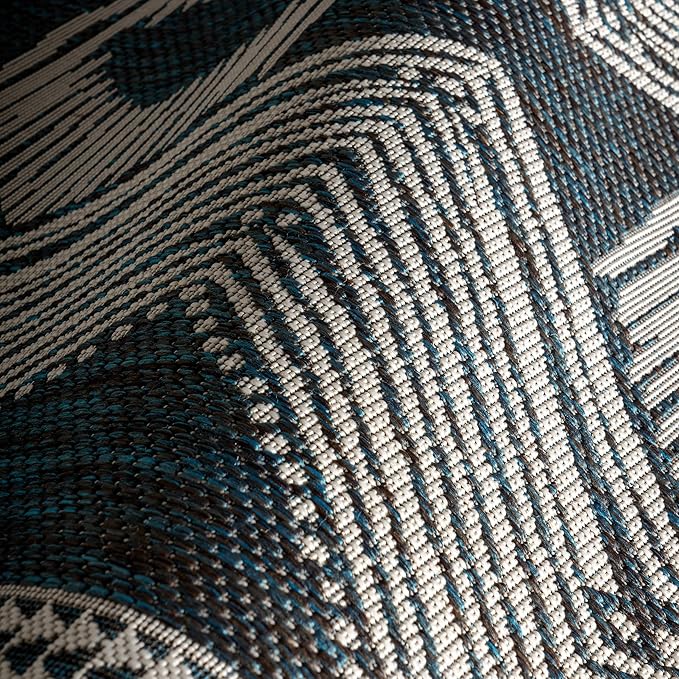 Nuloom Ranya Turquoise/Ivory, 8' x 10', Tribal Geometric, Soft and Cozy, High Traffic, Stain Resistant, Easy Clean, Durable Area Rug for Indoor/Outdoor Patio, Deck, Porch, Garden, Courtyard