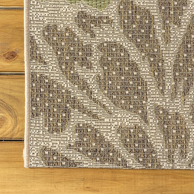 JONATHAN Y Floral Textured Weave Indoor Outdoor Square Area Rug 5X5 Sage/Brown, Zinnia Modern for Backyard, Patio, Porch, Easy-Cleaning, High Traffic, Pet-Friendly, Non-Shedding (SMB110A-5SQ)