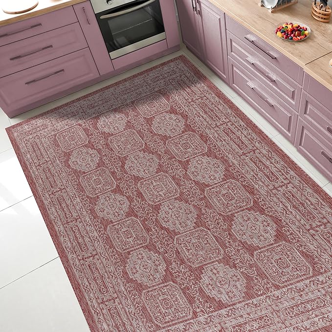 Keen Home Design Terrace Outdoor Throw Rug - 36"x60" Washable Indoor/Outdoor Rug for Patio, Kitchen, Balcony, Beach, Garden, Deck and Porch, Size: 3' x 5', Trend Red