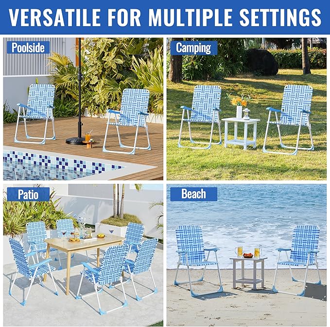 Yaheetech Patio Webbed Lawn Chairs, Outdoor Nylon Fabric Portable Camping Chair Folding Dining Chairs for Beach Yard Garden