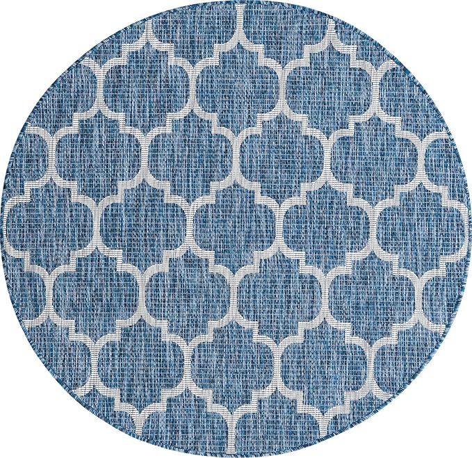 Unique Loom Trellis Collection Area Rug-Lattice Design, Moroccan Inspired for Indoor/Outdoor Décor, 5' 0" x 5' 0" Round, Navy Blue/Gray