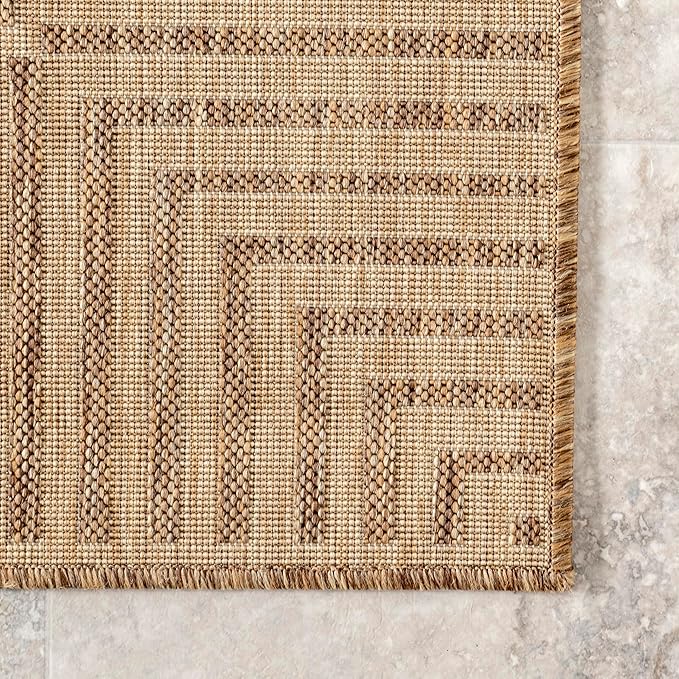 Nuloom Asha Light Brown/Ivory, 8' x 10', Casual, Striped Border, Soft and Cozy, High Traffic, Stain Resistant, Easy Clean, Durable Area Rug for Indoor/Outdoor Patio, Deck, Porch, Garden, Courtyard