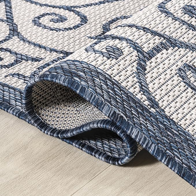 JONATHAN Y Vintage Filigree Indoor Outdoor Area Rug 3X5 Blue/Cream, Madrid Textured Weave for Backyard, Patio, Porch, Easy-Cleaning, High Traffic, Pet-Friendly, Non-Shedding (SMB107F-3)