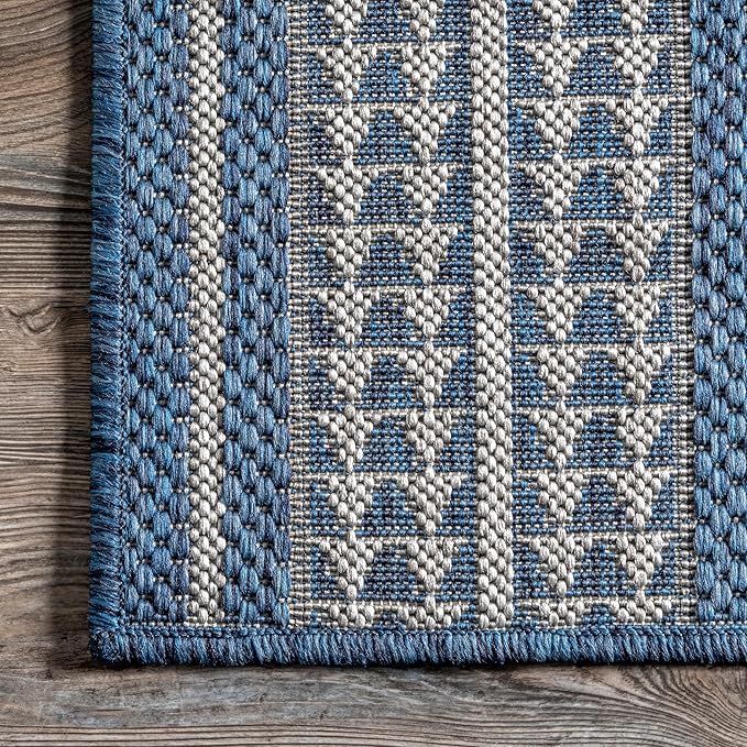 nuLOOM 3'6" x 5' Outdoor Tribal Geometric Area Rug, Stain Resistant, Weather Resistant, High Traffic, Patio, Balcony, Outside, Ranya Blue