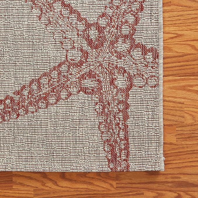 LR Home 8x10Indoor/Outdoor Area Rug for Home Decor | Coastal Starfish Large Size Carpet for Living Room, Bedroom, Playroom, Patio, Garden | Modern Farmhouse Rug | Rust/Biege