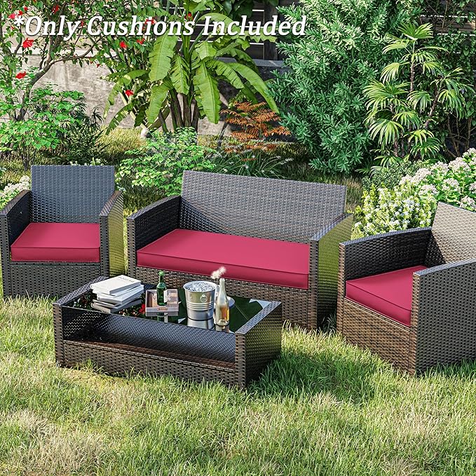 3 Pack Outdoor Replacement Cushions,36L x 18W x 3H,18L x 18W x 3H inch, High-Elastic Replacement Sponge for 4-Seater Water-Resistant Patio/Sofa with Removable Covers (Pink)